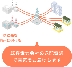 既存電力会社の送配電網で電気をお届けします