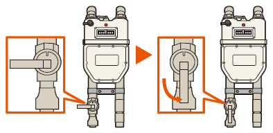ガスメーターの栓が横
