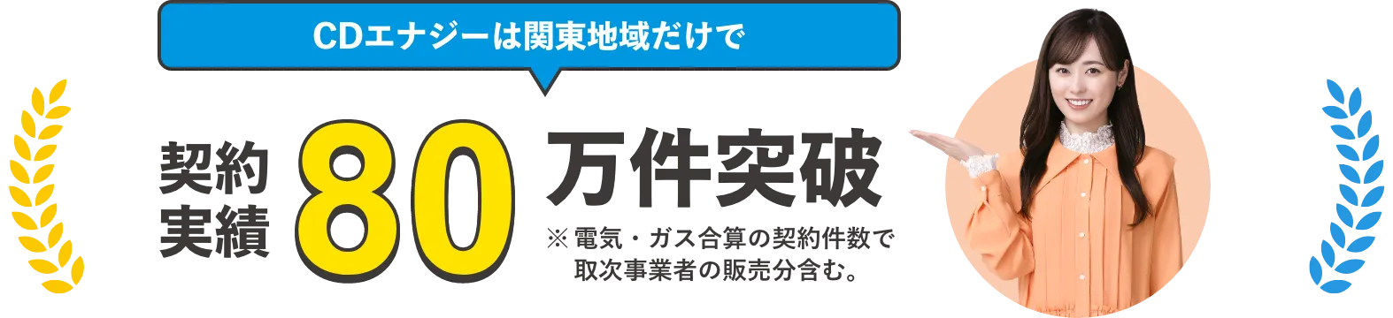 関東だけで契約実績80万件突破 ※ 電気・ガス合算の契約件数で取次事業者の販売分含む。