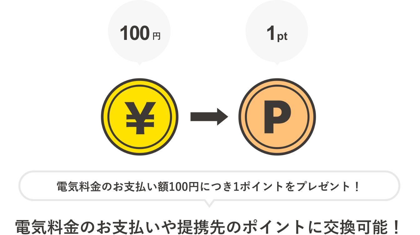 電気料金100円につき1ポイントが貯まります 電気料金のお支払いや提携先のポイントに交換可能！